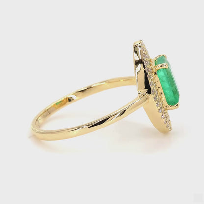 Emerald Cut Emerald Double Halo Ring