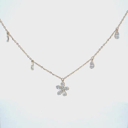 Floral Diamond Drop Station Necklace