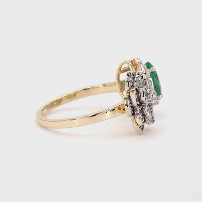 Emerald & Diamond Open Floral Cuff Ring