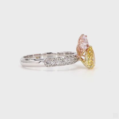Yellow Pear Pink Marquise Natural Diamond Floral Cluster