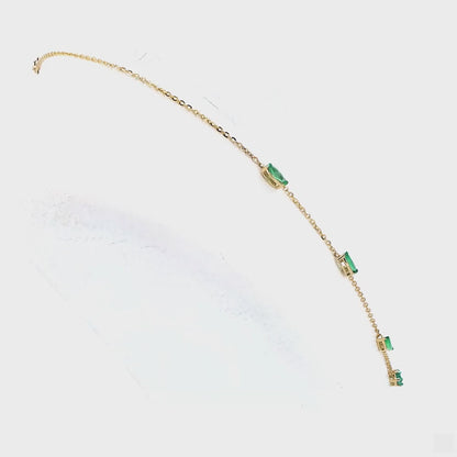 Natural Marquise Cut Emerald Gemstone Station Necklace