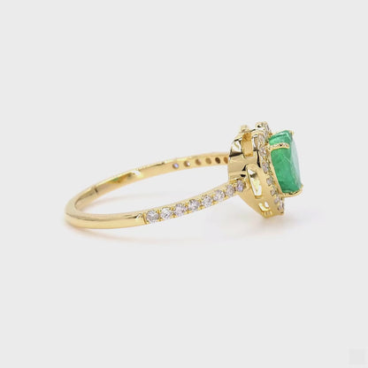 Heart Natural Emerald Halo Diamond Ring