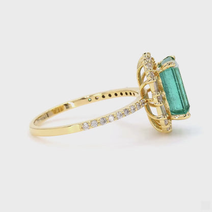Natural Emerald Halo Diamond Ring