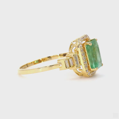 Emerald Cut Natural Emerald Diamond Ring