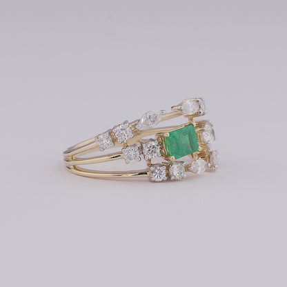 Emerald Diamond Cluster Ring