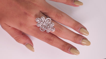 Floral Pear Halo Natural Diamond Ring