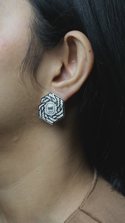 Hexagon Diamond Stud Earrings