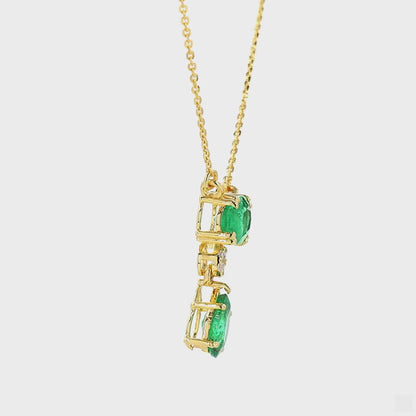 Natural Emerald Drop Diamond Pendant Necklace