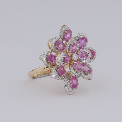 Pink Sapphire Diamond Flower Ring