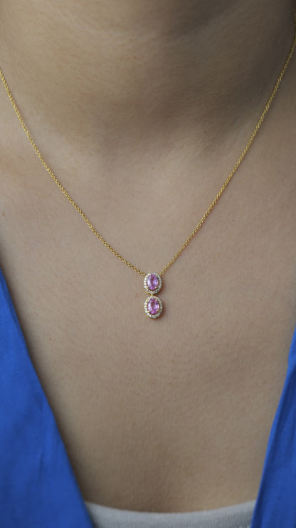 Oval Natural Pink Sapphire Halo Diamond Necklace