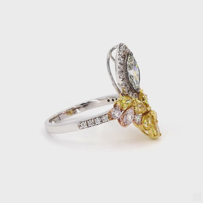 Yellow Pink Diamond Flower Ring