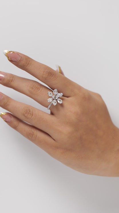 Floral Natural Diamond Cluster Ring
