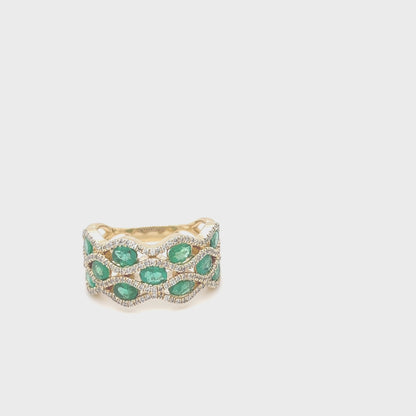 Emerald Wave Diamond Wide Band Ring