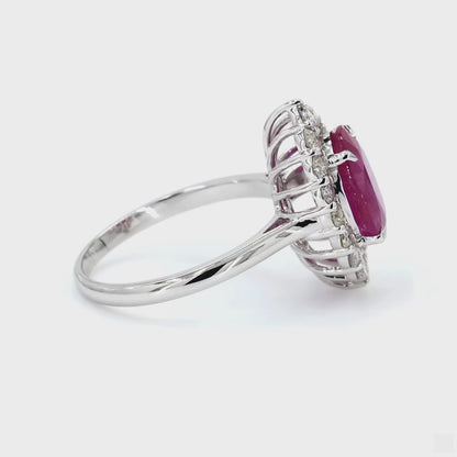 Natural Ruby Oval Halo Diamond Ring