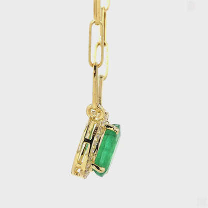 Oval Emerald Halo Diamond Pendant Necklace
