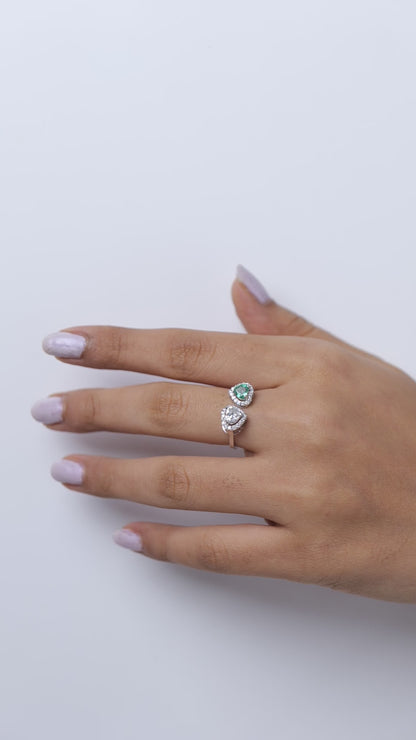 Emerald Heart & Diamond Heart Ring