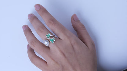 Emerald Pear Halo Diamond Ring
