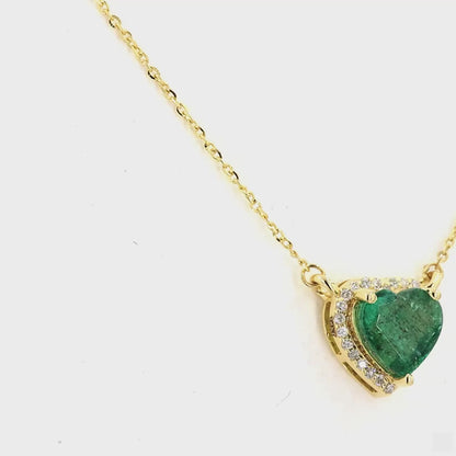 Heart Emerald Halo Diamond Necklace