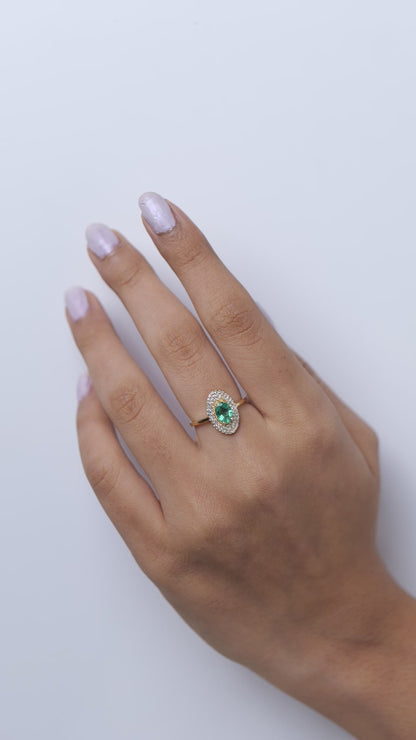 Natural Oval Emerald Halo Diamond Ring