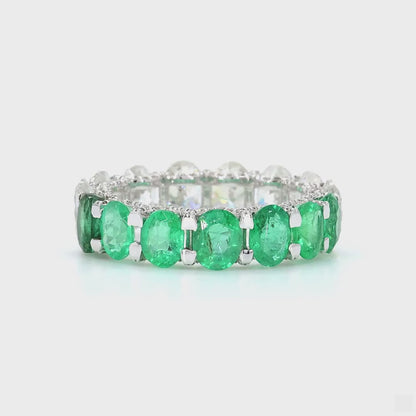 Oval Emerald Diamond Eternity Band Ring