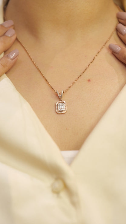 Baguette & Round Pendant Necklace