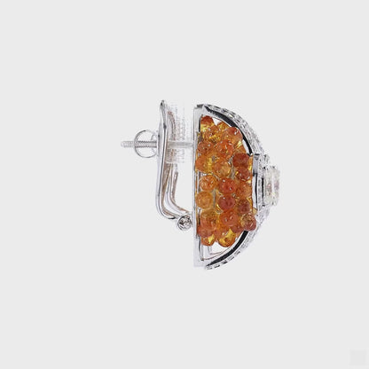 Orange Natural Sapphire Diamond Huggie Earrings