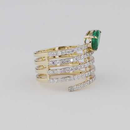 Pear Emerald and Natural Diamond Openwork Multi Row Wide Band