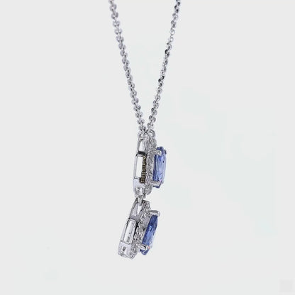 Blue Sapphire Natural Diamonds Halo Pendant Necklace