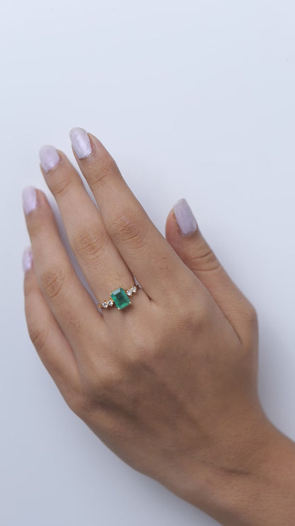 Natural Emerald Cut Emerald Diamond Ring