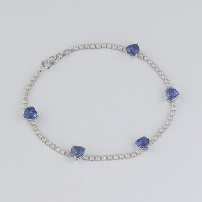 Blue Heart Sapphire Diamond Tennis Bracelet