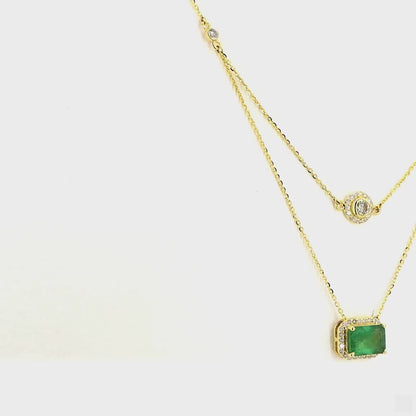 Layered Natural Emerald Diamond Necklace