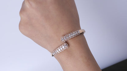 East West Oval Natural Diamond Hinged Openable Bangle