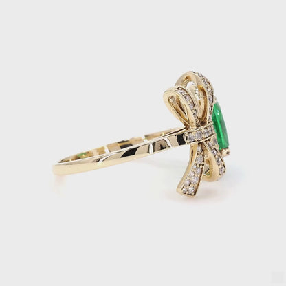Emerald Diamond Bow Ring