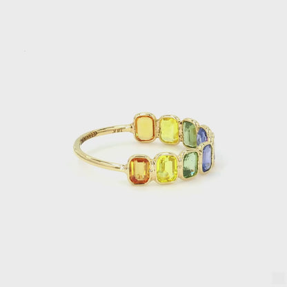 Multi Stone Emerald Cut Sapphire Gemstone Ring