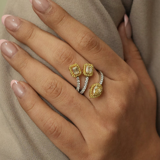 Multi Stone Spiral Natural Yellow Diamond Wrap Ring