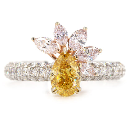 Yellow Pear Pink Marquise Natural Diamond Floral Cluster