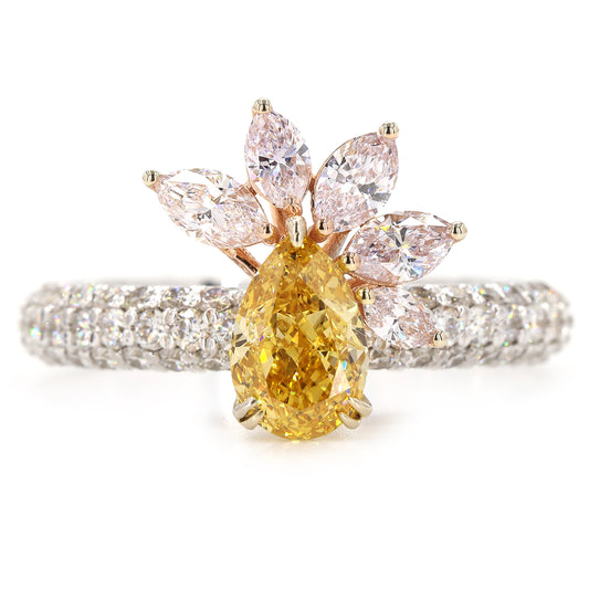 Yellow Pear Pink Marquise Natural Diamond Floral Cluster