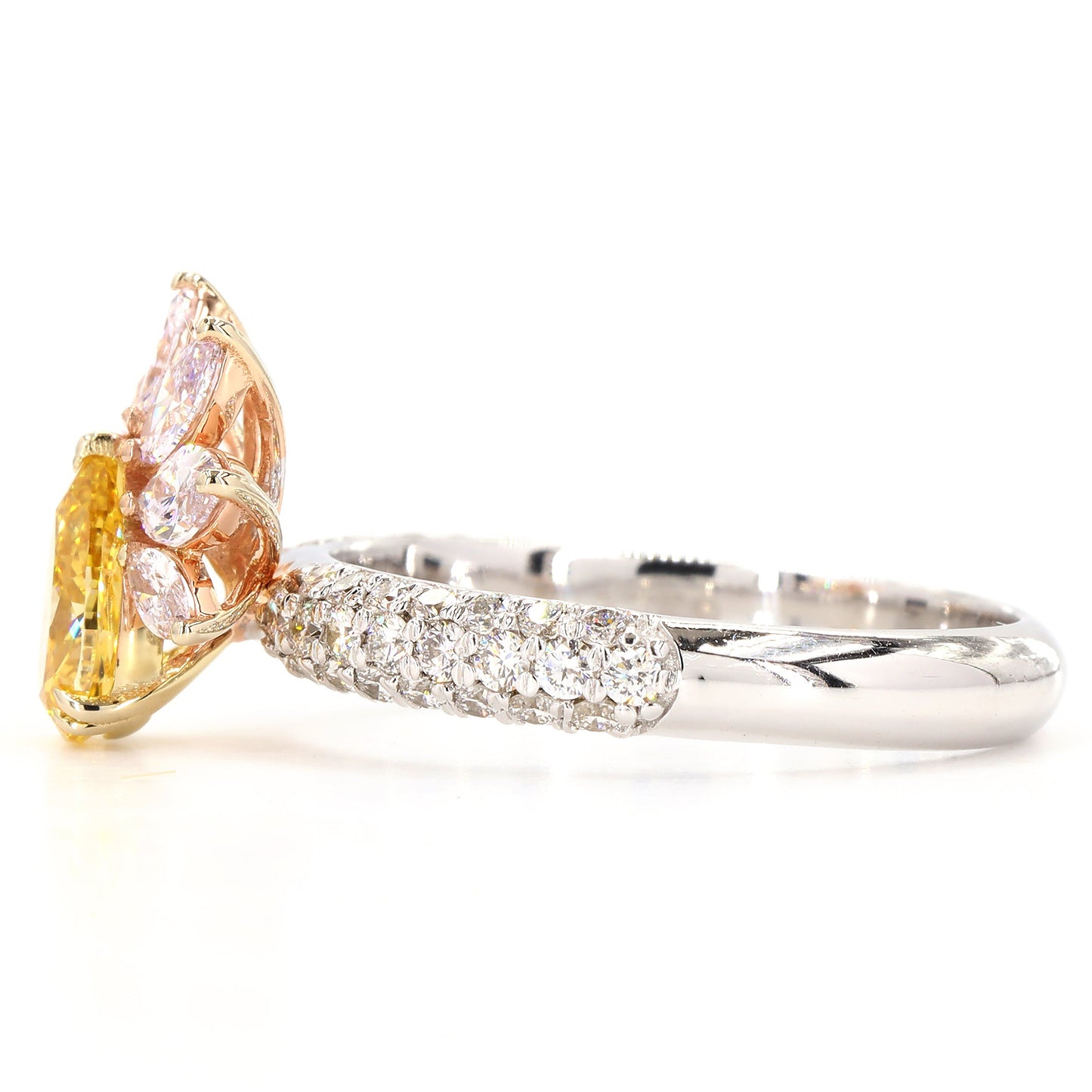 Yellow Pear Pink Marquise Natural Diamond Floral Cluster