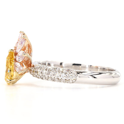 Yellow Pear Pink Marquise Natural Diamond Floral Cluster