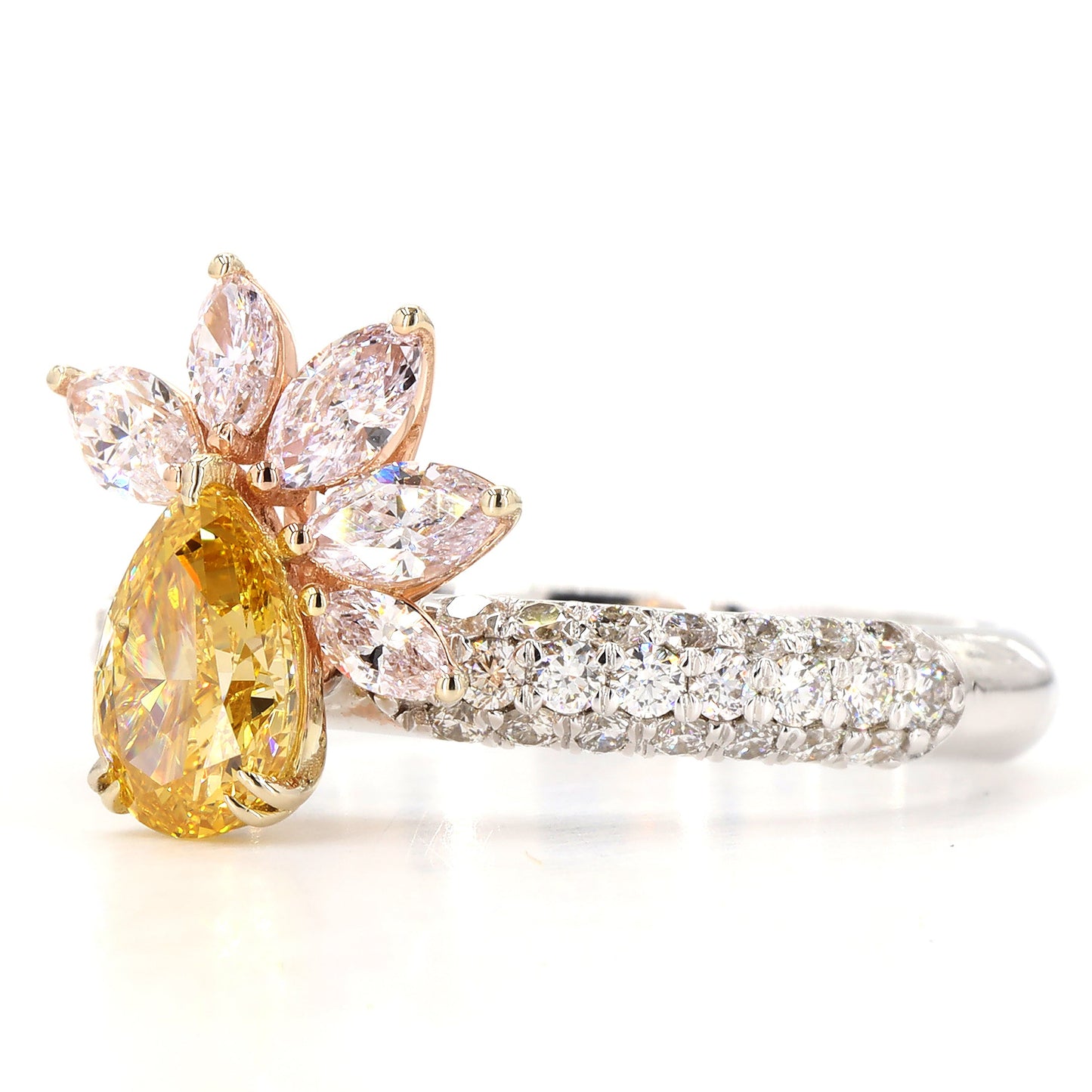 Yellow Pear Pink Marquise Natural Diamond Floral Cluster