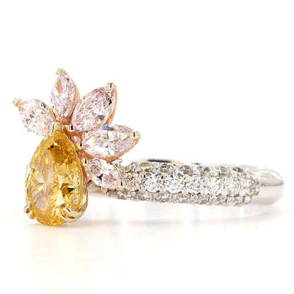 Yellow Pear Pink Marquise Natural Diamond Floral Cluster