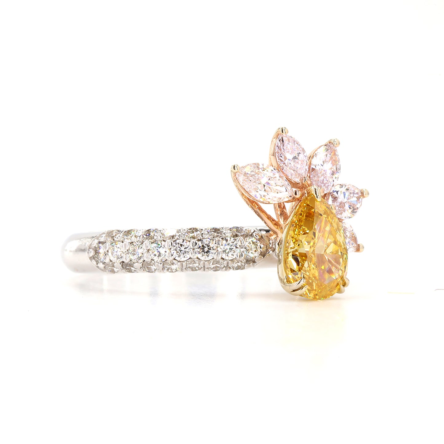 Yellow Pear Pink Marquise Natural Diamond Floral Cluster