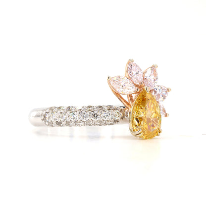Yellow Pear Pink Marquise Natural Diamond Floral Cluster