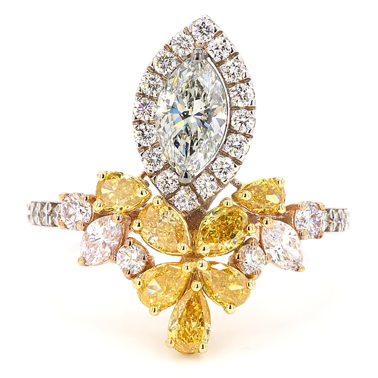 Yellow Pink Diamond Flower Ring