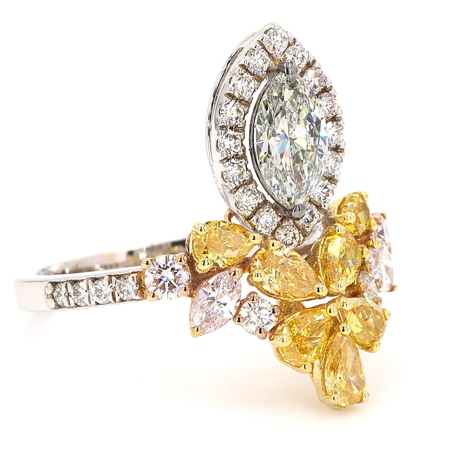 Yellow Pink Diamond Flower Ring