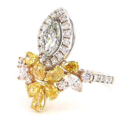 Yellow Pink Diamond Flower Ring