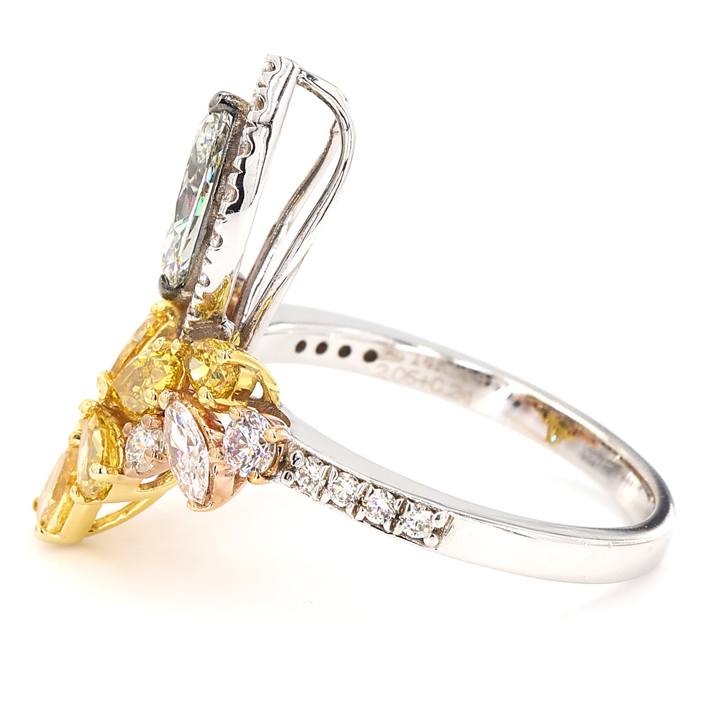 Yellow Pink Diamond Flower Ring