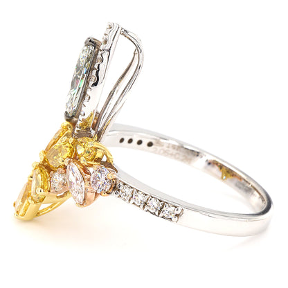 Yellow Pink Diamond Flower Ring