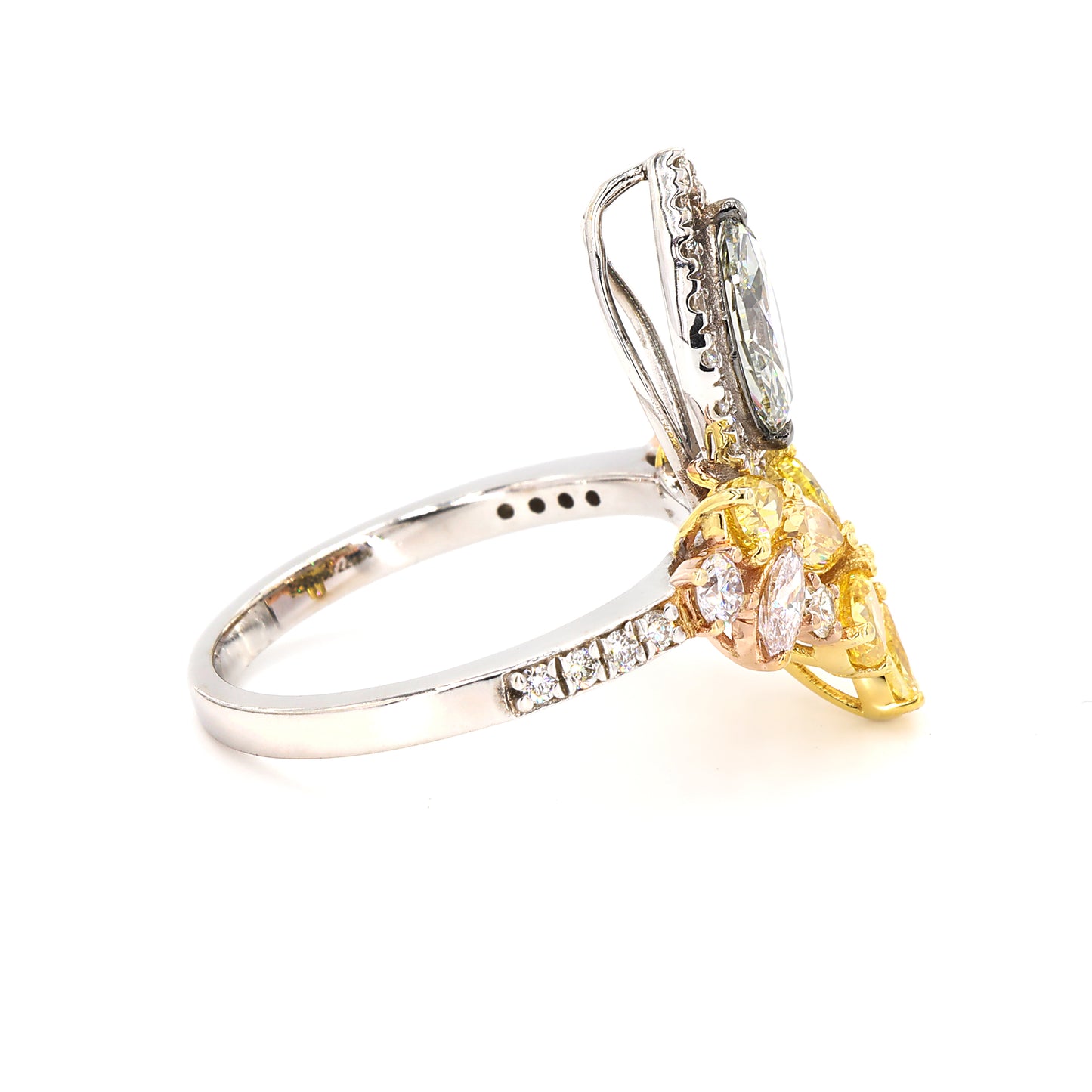 Yellow Pink Diamond Flower Ring
