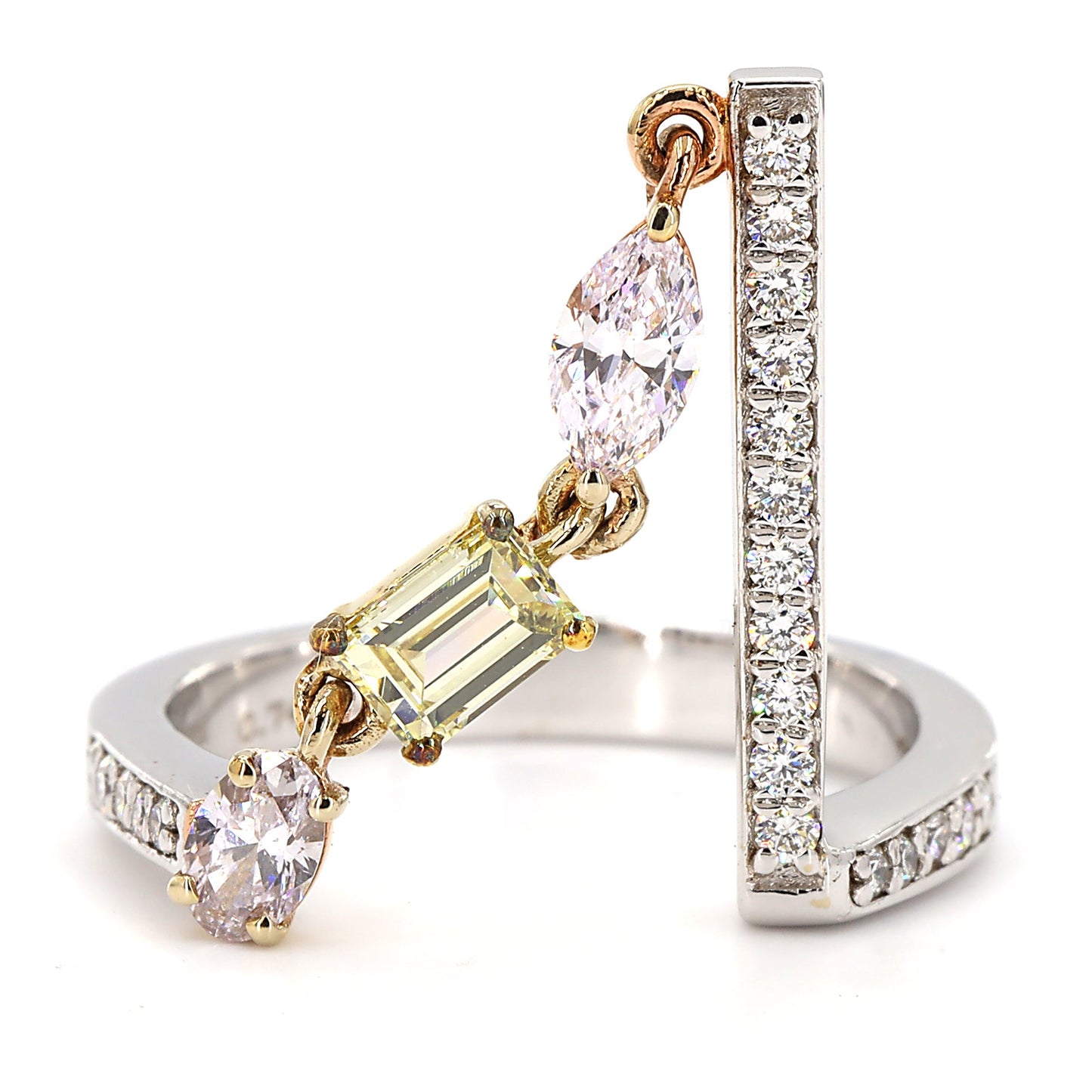 Geometric Pink Yellow Diamond Ring